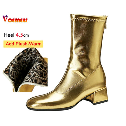 Black Thick Heel Short Boots For Women 4.5CM Fashion Back Zipper Autumn Winter Woman Shoes Square Toe Leisure Daily Ankle Boots