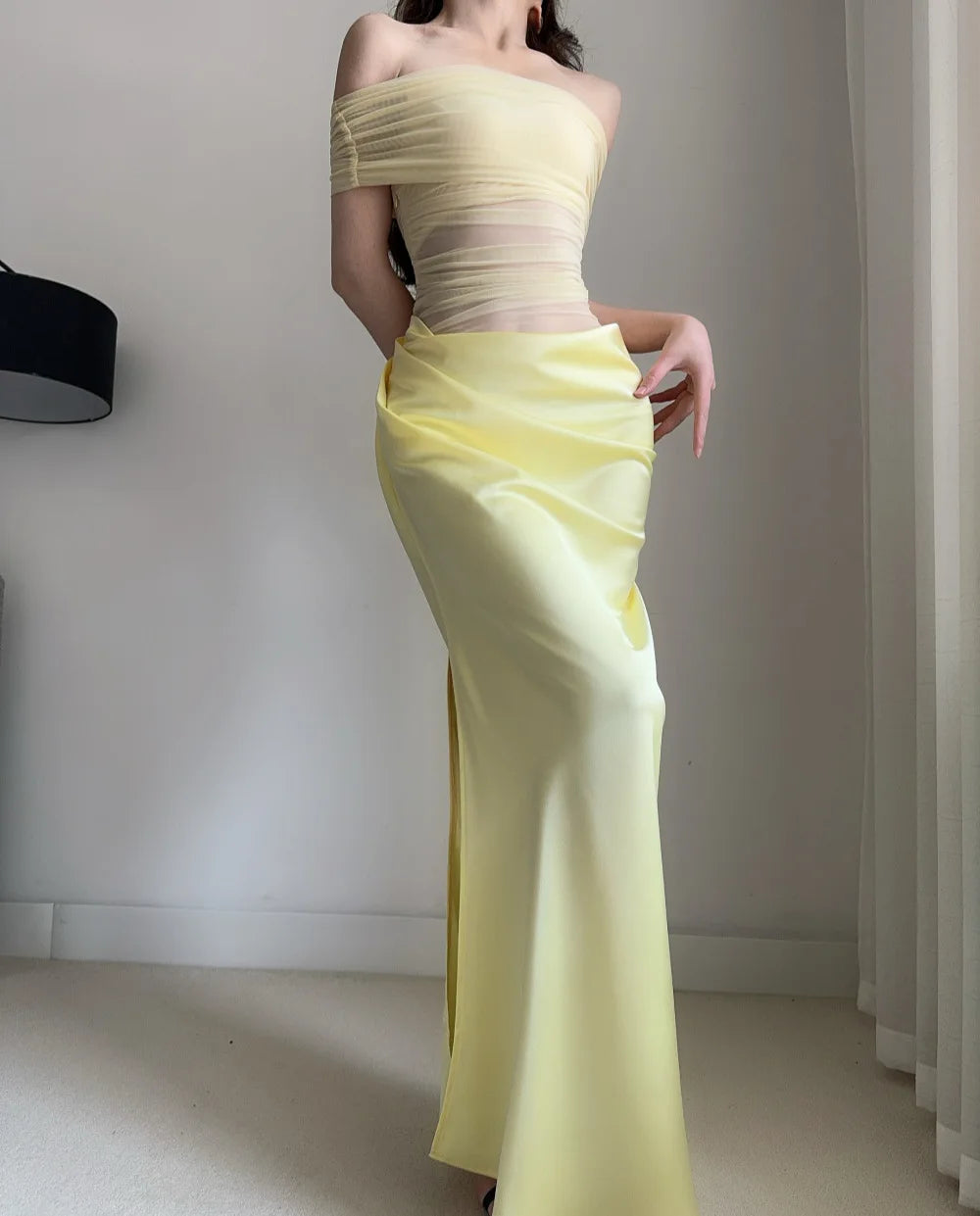 MsChuh Summer Party Dresses For Woman One-shoulder Long Evening Dress Sexy Holiday French Vestidos Solid Color Temperament Slim