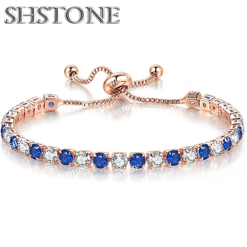 Noble 925 Sterling Silver Bracelet Chain Luxury Color Crystal Hand Jewelry For Women Charm Wedding Gift Party 18cm