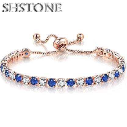 Noble 925 Sterling Silver Bracelet Chain Luxury Color Crystal Hand Jewelry For Women Charm Wedding Gift Party 18cm