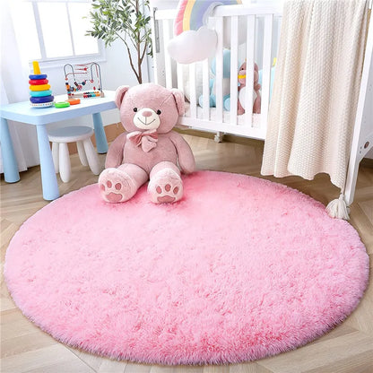 Round Fluffy Soft Area Rugs for Kids Room Princess Castle Plush Shaggy Carpet Cute Circle Nursery Rug Home Decor Circular Carpet