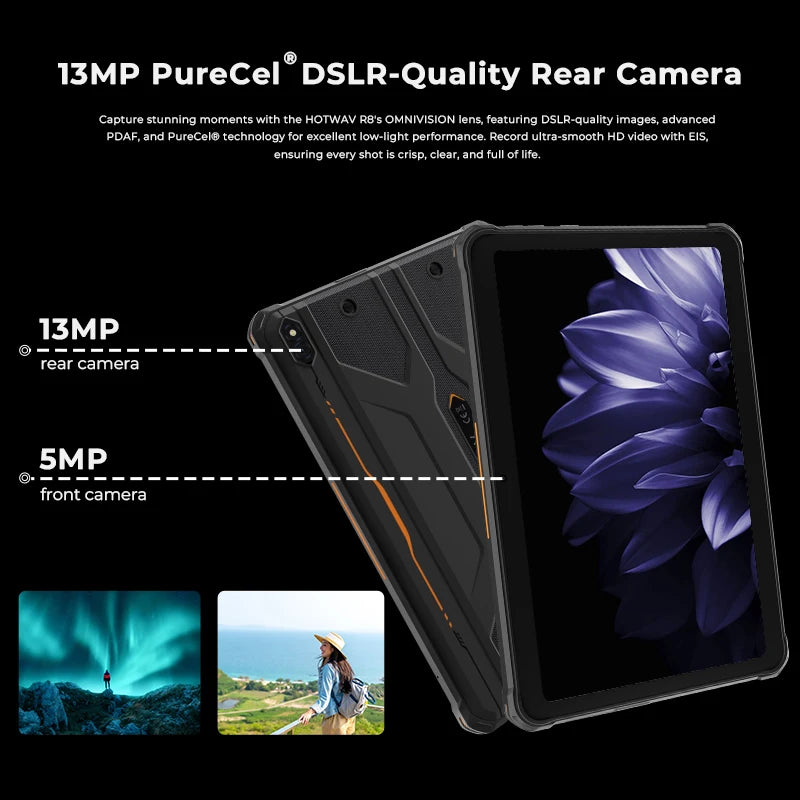 HOTWAV R8 IP68&IP69K Rugged Tablet 10800mAh Massive Battery Android 14 Pad 10.1'' HD+ Display 4GB RAM 128GB ROM/1TB Expansion 13MP +5MP Camera Global 4G Tablet PC