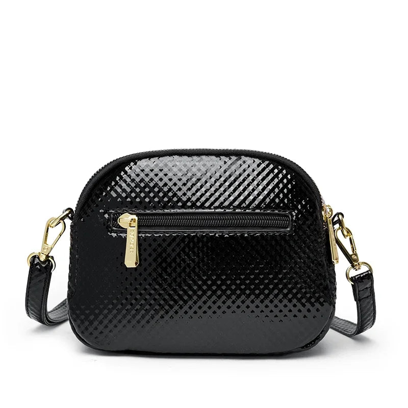 New 2025 Womens Small Messenger Bag PU Leather Shiny Shoulder Bag Fashion Saddle Bags Leopard Print Phone Purse Lipstick Storage