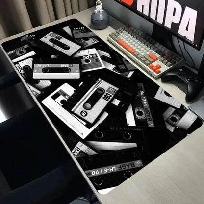 Large Retro Cassette Tape Gaming Mouse Pad NonSlip Rubber Base Keyboard Desk Mat Vintage Desktop Mousepad Gamer Office Table Mat
