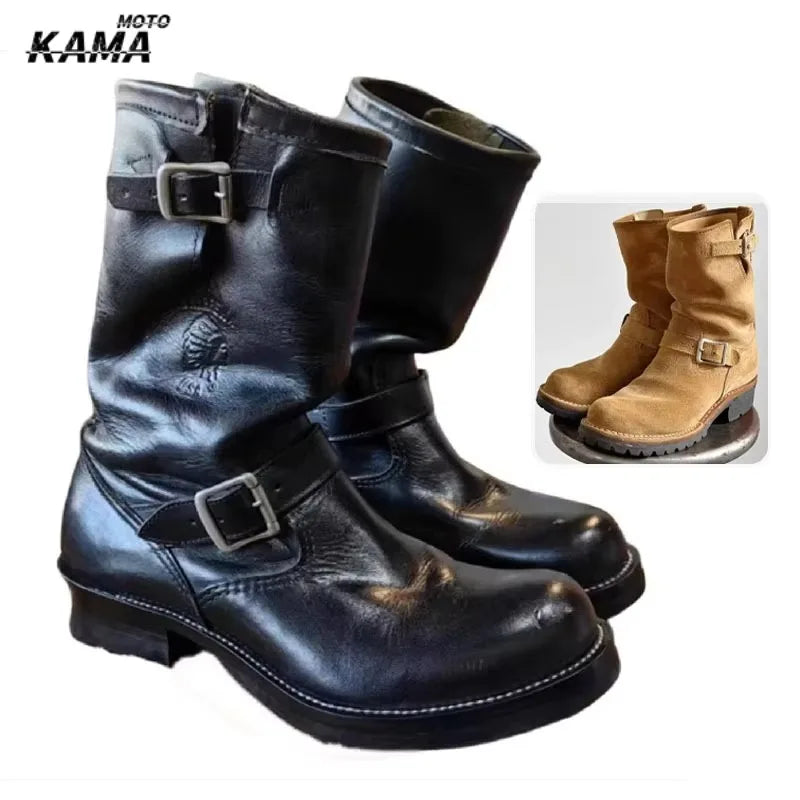 Motorcycle Boots Men's Black Knight Shoes Black Leather Belt Buckles Chelsea Boots Trendy Luxury Handmade Men's Shoes