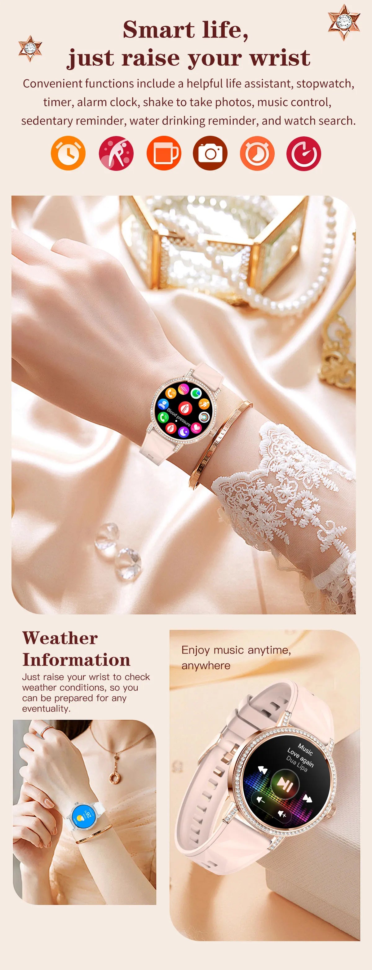 Luxury Bluetooth Call Smartwatch Women's Smart Watch Clock Ladies Gift Fitness Tracker Wrist Watches for Woman Android iOS 2026