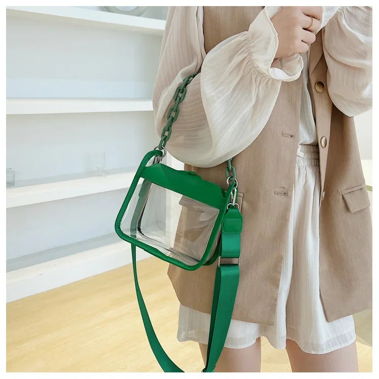Clear Crossbody Bag for Women PVC Transparent Single Shoulder Chain Portable Messenger Bags Small Square  Satchel Bag Girls Gift