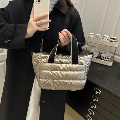 2025 Winter Luxury Quilted Tote Bag Women Fashion Down Puffer Shoulder Bag Large Capacity Crossbody Messenger Purse Nylon Gift