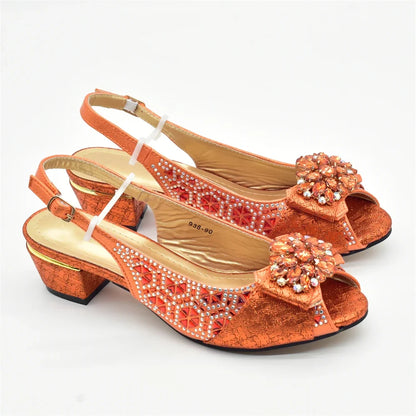 Matching Nigerian Party Shoes and Bags for Ladies Elegant Heeled Shoes for Women Rhinestone Design Italian Shoe and Bag Set