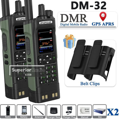 BAOFENG DM-32 Walkie Talkie with Belt Clip Hoster DMR Digital Radio GPS APRS Dual Mode Analog 999 Channel Type-C Dual Time Slots