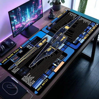 Spaceship Blueprints Mouse Pad Large Computer Office Game Table Mat Rubber Anti-slip Stitched Keyboard Mats 90x40 XXL Desk Pads