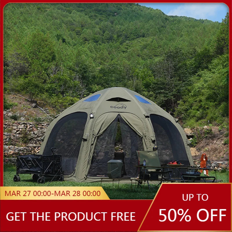 Army Green Coody Cotton Dome Air Tent, Waterproof Durable Large Luxury Geodesic Tent for Outdoor Family Camping
