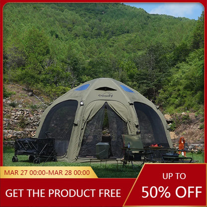 Army Green Coody Cotton Dome Air Tent, Waterproof Durable Large Luxury Geodesic Tent for Outdoor Family Camping