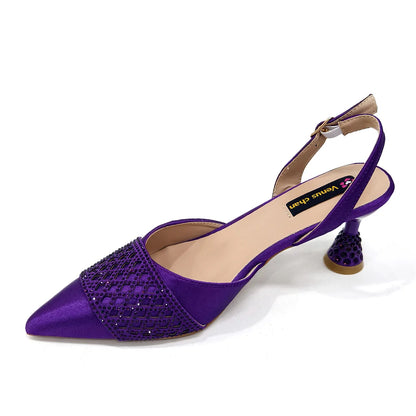 2025 New Elegant Nigerian Women’s Wine Colour Heeled Shoes and Rhinestone Handbag Set – Italian Design for Parties and Weddings