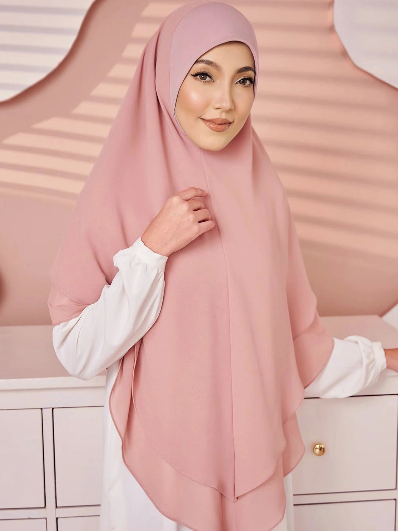 1pc Double Layered Chiffon Ready to Wear Instant Hijabs Solid Headscarf Foulard Femme Musulman Shawl Wrap Bandana