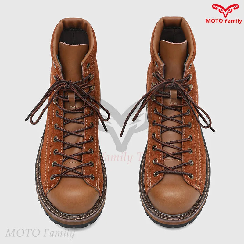 Retro tooling boots cycling boots men's mid-help autumn and winter leather boots locomotive brown trendy shoes 20238-L
