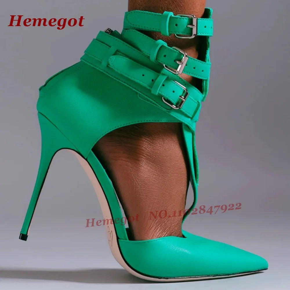 Black T-Straps Glossy Buckled Sandals Pointy Toe Thin Heels Cut Out Women's Sandals Patent Leather Solid Luxury Party Shoes Sexy