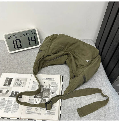 100% Cotton Shoulder Bags Women Large Capacity Canvas Tooling Packages Korea Style Cloth Crossbody Bags Solid Messenger Bags