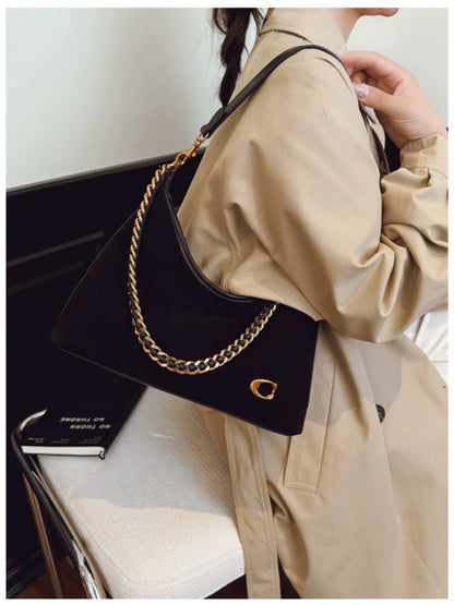 Women's New Light Luxury Fashionable High-End Black Suede Shoulder Crossbody Bag,Versatile for Commuting,Large Capacity Tote Bag