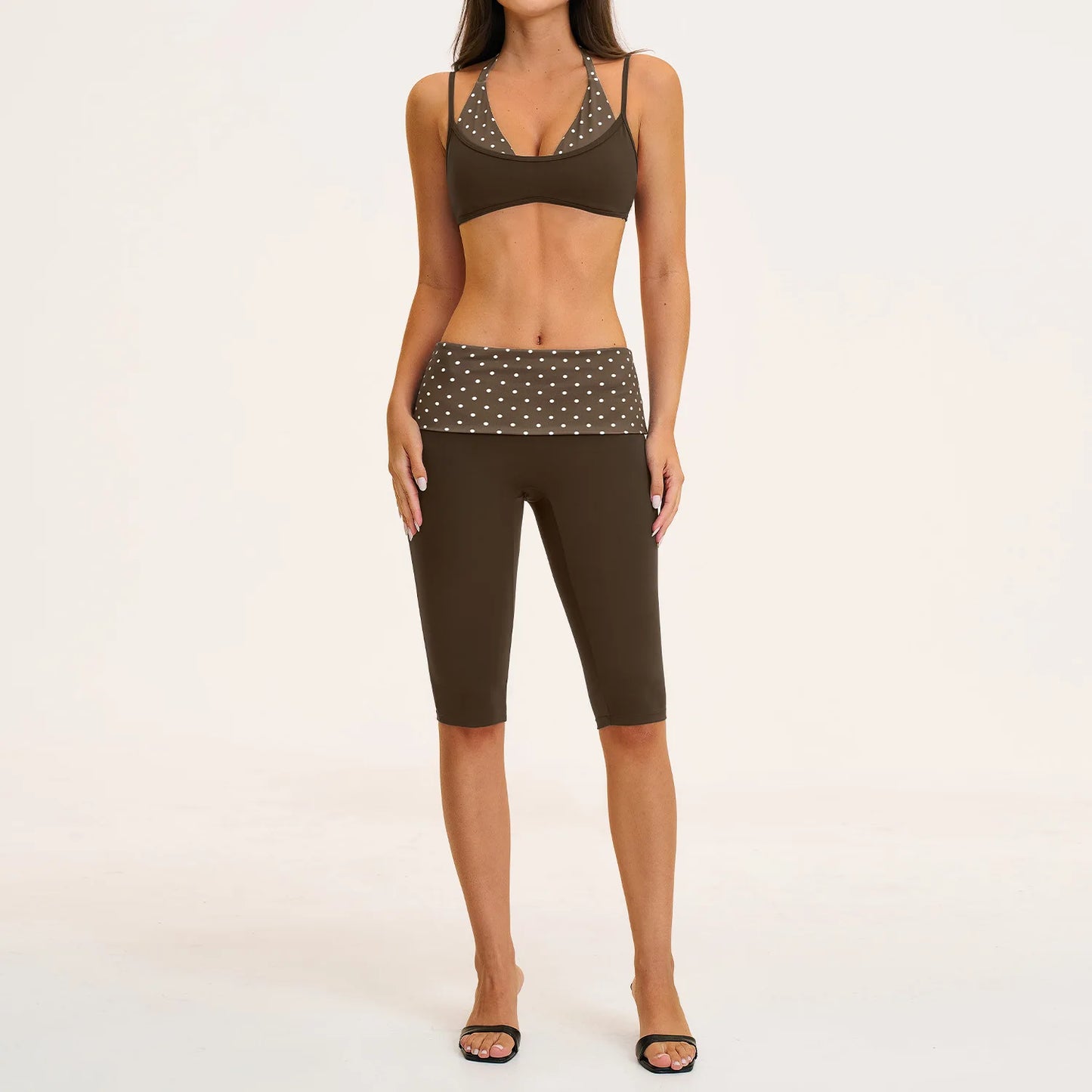 2PCS Stripes Fitness Suit Women's Tracksuits Polka Dot High Waist Workout Capri Pants Sports Set Female Yoga Sports Clothes