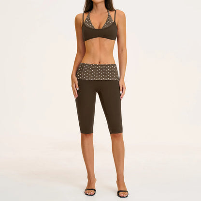 2PCS Stripes Fitness Suit Women's Tracksuits Polka Dot High Waist Workout Capri Pants Sports Set Female Yoga Sports Clothes