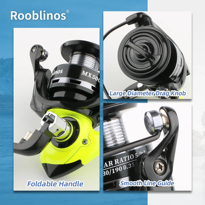 Rooblinos MX Spinning Fishing Reel 5.2:1 Gear Ratio Lightweight Smooth Drag Anti-Reverse for Saltwater Freshwater