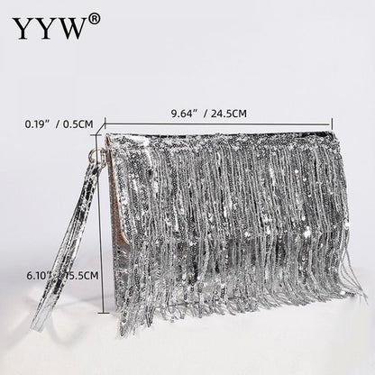 Design Luxury Handbags Silver Sequin Rhinestone Tassel Women Small Wallets Bags Chain Elegant Ladies Party Evening Clutch Purse