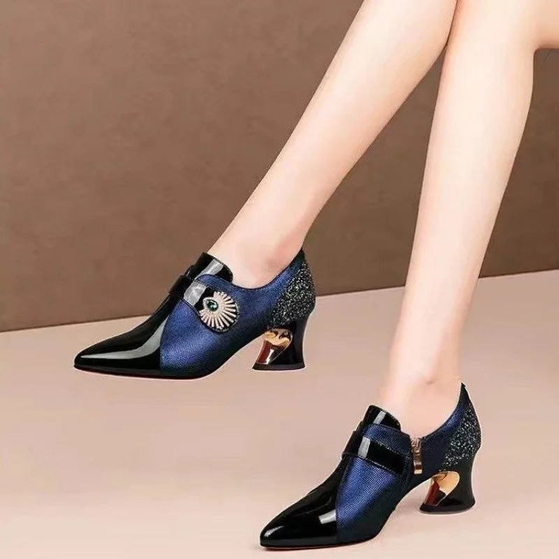 2026 Zapatos De Mujer Women Cute Green Pu Leather Pointed Toe High Heel Shoes Lady Classic Black Office Pumps Sapatos Femininas