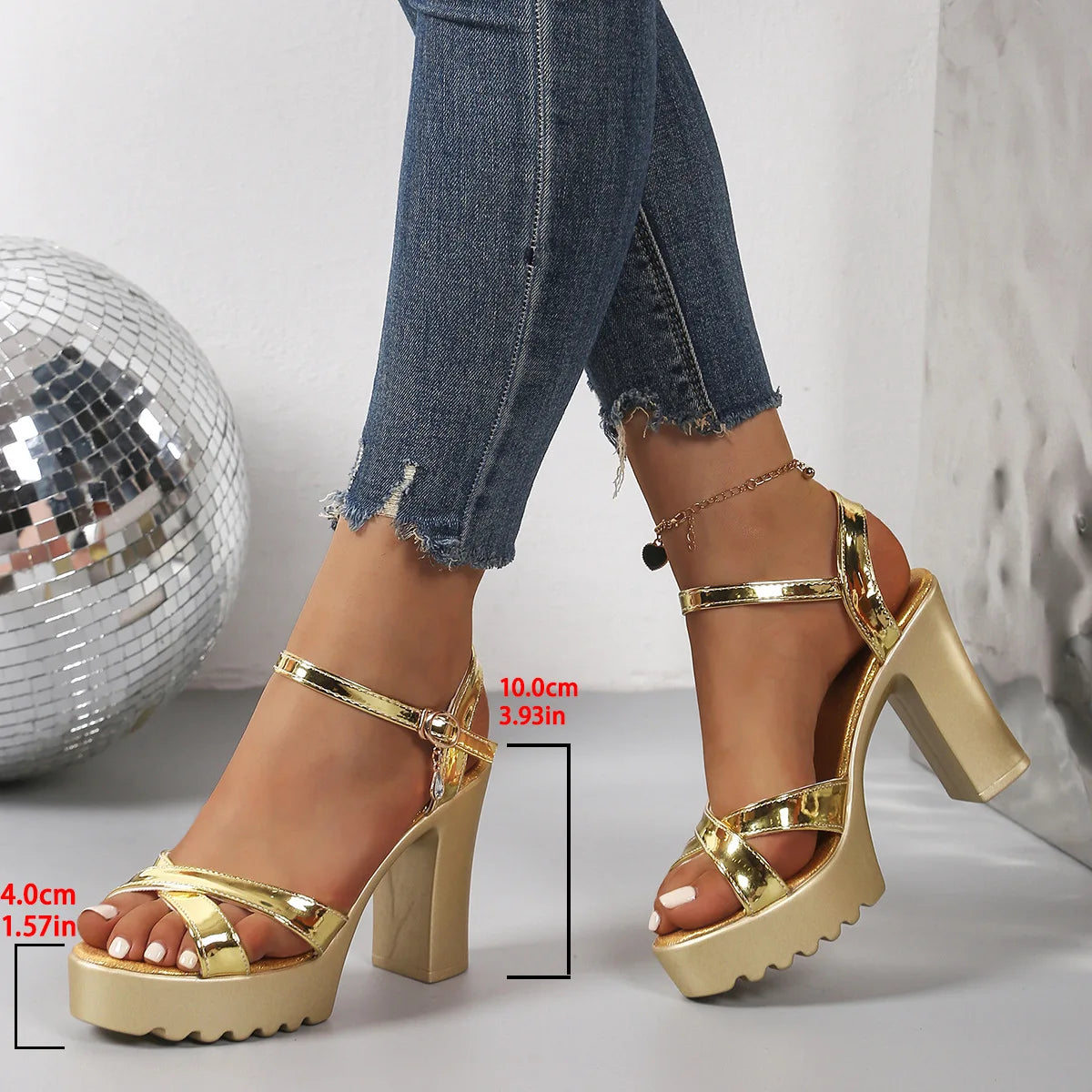 Summer Luxury Diamond Buckle Strap Women's Pumps Square Heel Solid Pumps Shoes Women Fashion Pu Platform High Heels Female
