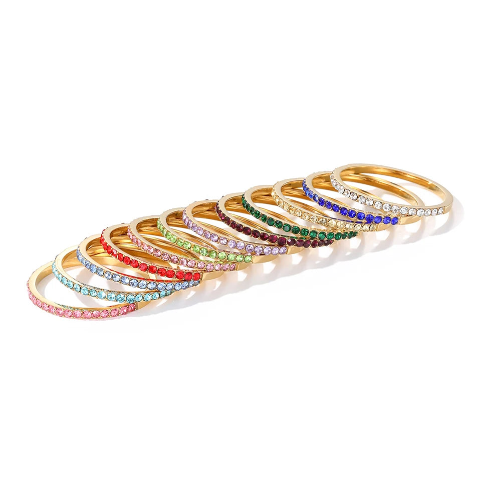 EMANCO Rhinestone Birthstone Stainless Steel Ring Luxury Jewelry Gift 12 Zodiac Sparkling Rings for Women Wholesale US5/6/7/8