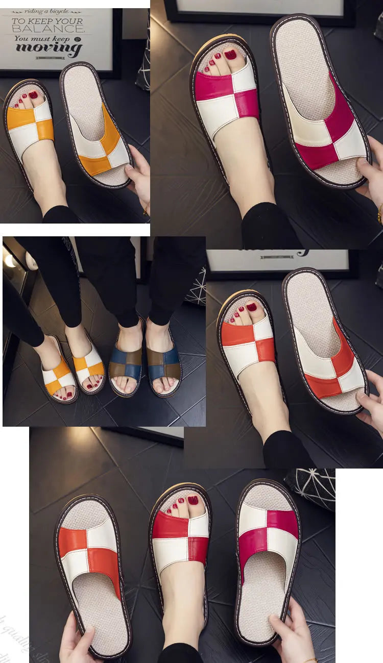NewLight Luxury Genuine Leather Sheepskin Women's Slippers PVC Rubber Sole Non-Slip Summer Shoes Comfortable Soft Couple Sandals