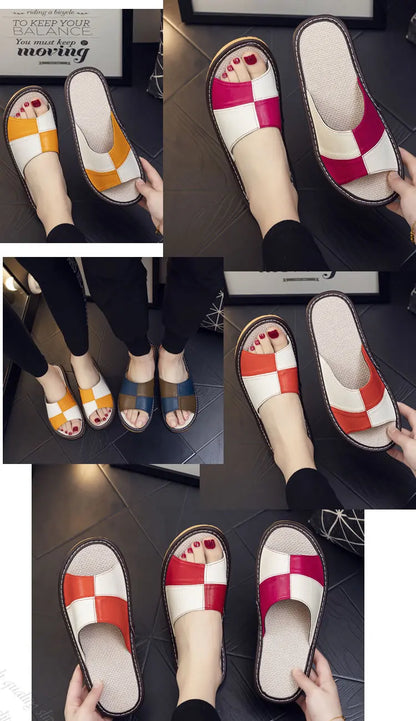 NewLight Luxury Genuine Leather Sheepskin Women's Slippers PVC Rubber Sole Non-Slip Summer Shoes Comfortable Soft Couple Sandals