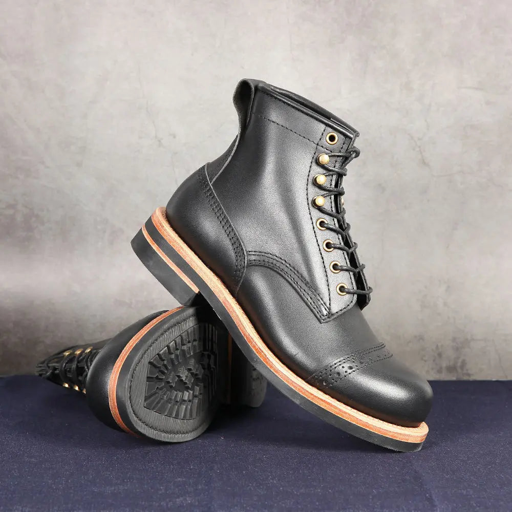 Handmade-Goodyear High Top Outdoor Casual Leather Shoes Trend Retro Boots Motorcycle Boots Men's Boots