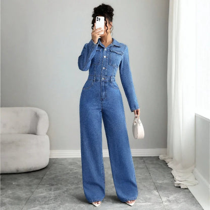 Jumpsuits Women Denim One Piece Full Sleeve Overalls Long Pants High Waist Rompers Y2k Streetwear Jumpsuit Work 2026 Autumn