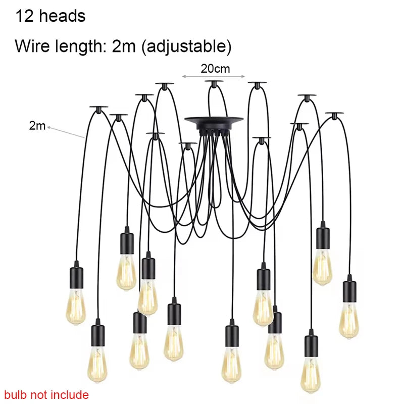 DIY Spider Lights Vintage Chandelier Edison Industrial Hanging Lamp Ceiling Multiple Pendant Light Kitchen Farmhouse Living Room