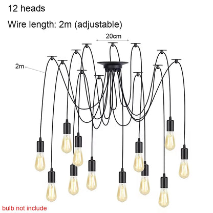 DIY Spider Lights Vintage Chandelier Edison Industrial Hanging Lamp Ceiling Multiple Pendant Light Kitchen Farmhouse Living Room
