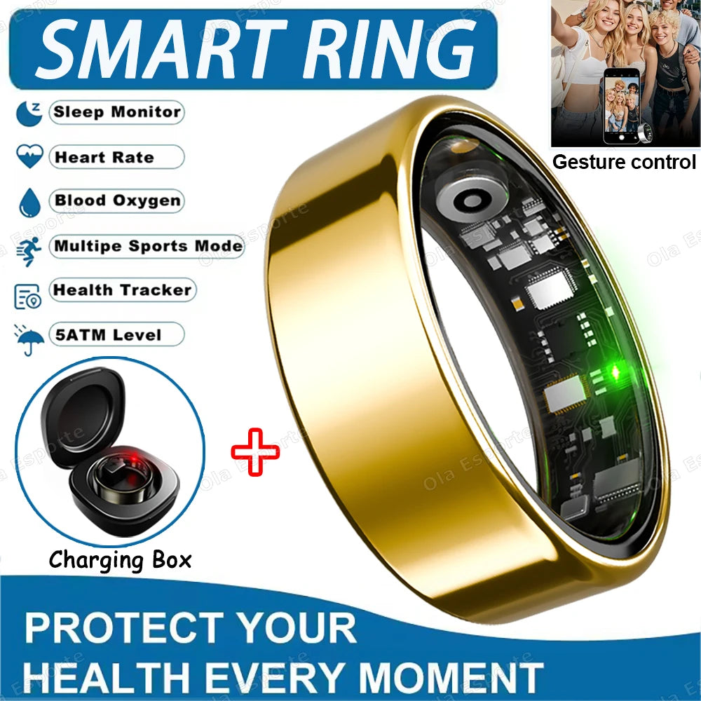 2026 New R12 Smart Ring with Charging Case, Heart Rate Blood Oxygen Sleep Health Manager,5ATM Waterproof For Men Women Smartring