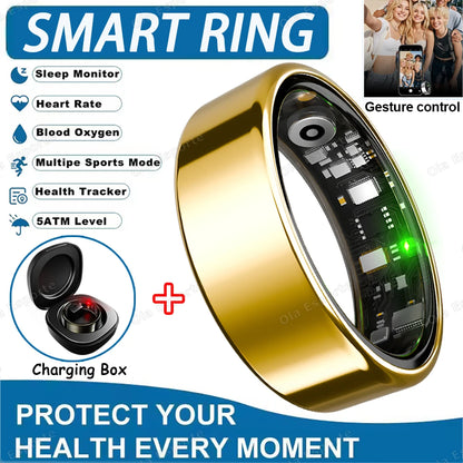 2026 New Smart Ring Heart Rate Blood Pressure Sleep Monitoring Motion Tracking IP68 Waterproof Men Women Smart Ring Holiday Gift