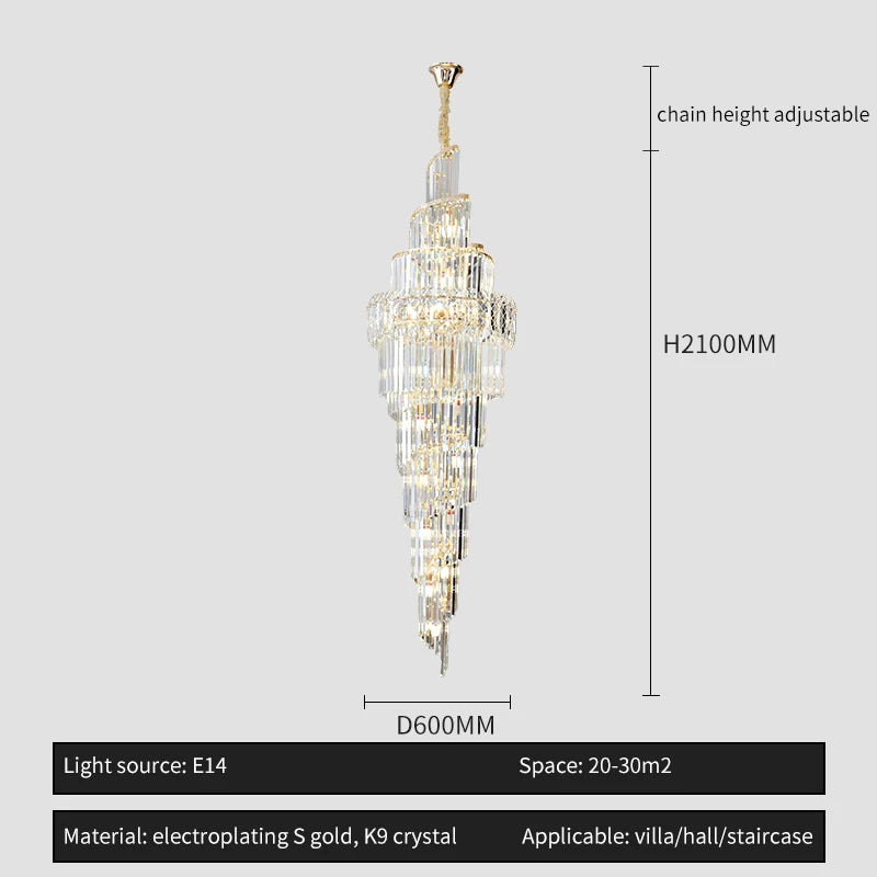 Light Luxury Large Chandelier Spiral Staircase Chandelier Luxurious And Atmospheric Duplex Villa Hotel Lobby Chandelier