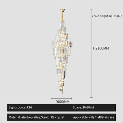 Light Luxury Large Chandelier Spiral Staircase Chandelier Luxurious And Atmospheric Duplex Villa Hotel Lobby Chandelier