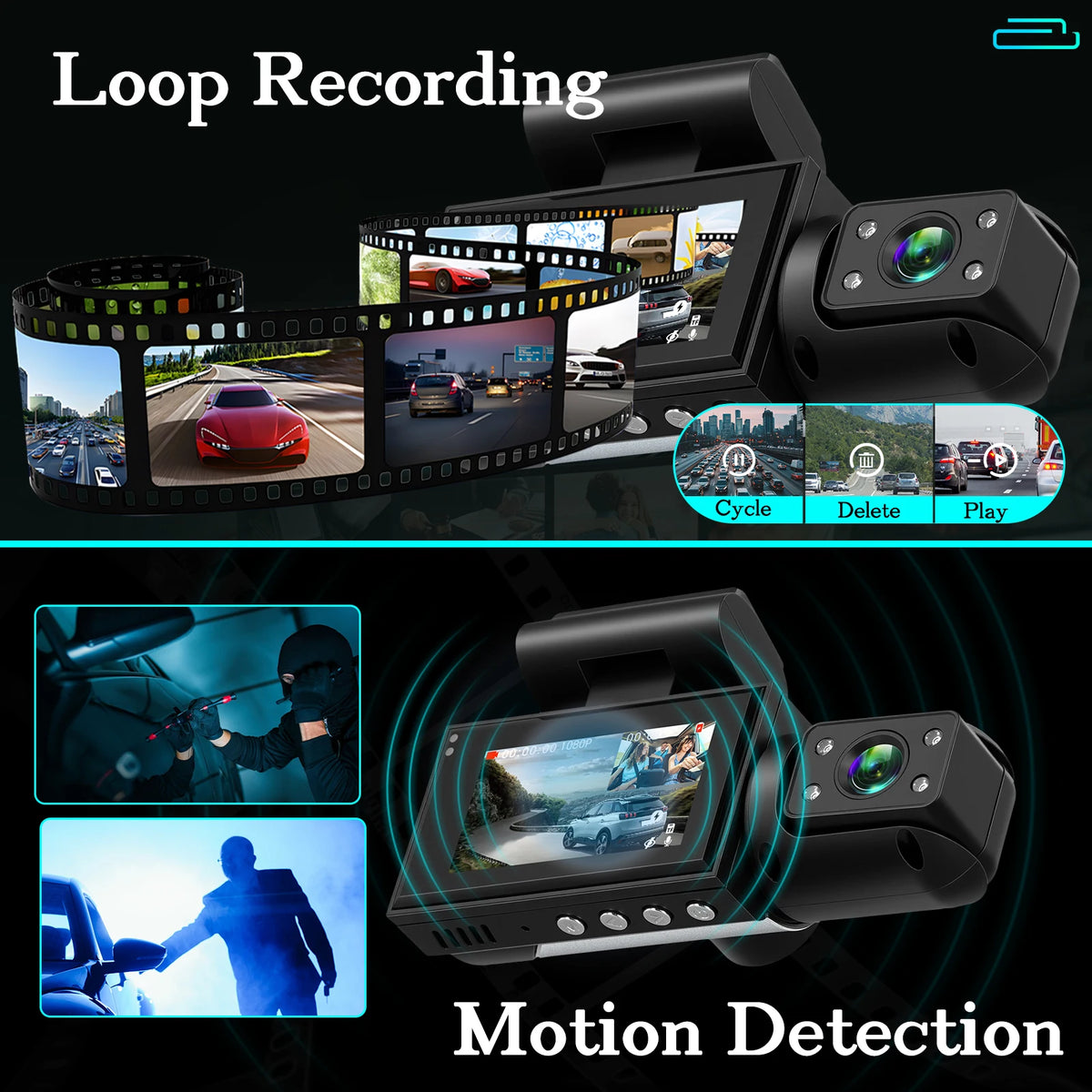 Podofo 3.16-inch 1080P Car Dash Cam With Four High-Definition Lenses, Including 480p Left Interior, Right Interior, And Rear View Cameras Loop Recording Car DVR Video Recorder