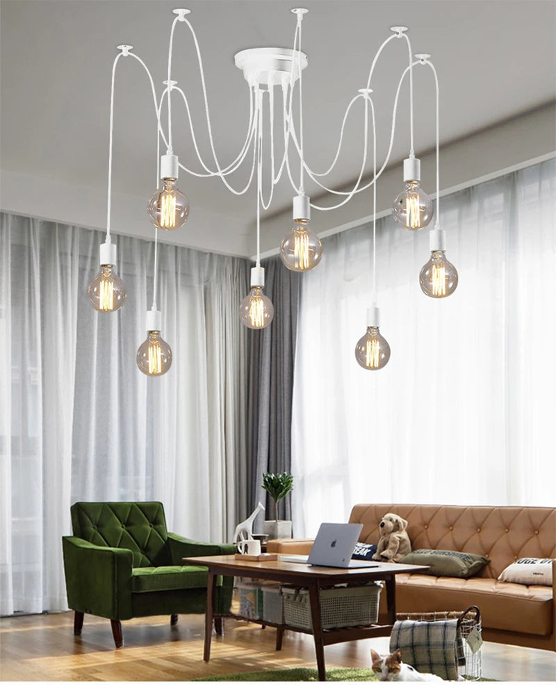 DIY Spider Lights Vintage Chandelier Edison Industrial Hanging Lamp Ceiling Multiple Pendant Light Kitchen Farmhouse Living Room