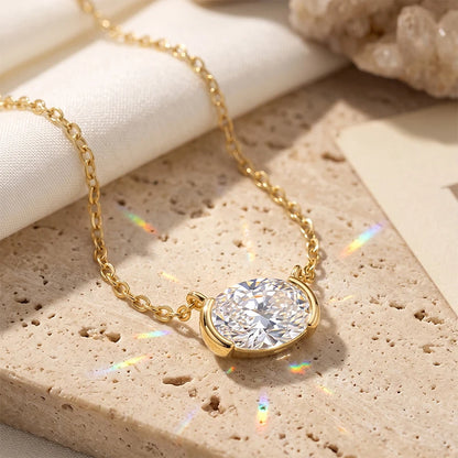 1CT Oval Moissanite Pendant Necklace Real S925 Sterling Silver Sparkling Lab Diamond for Women Fine Jewelry