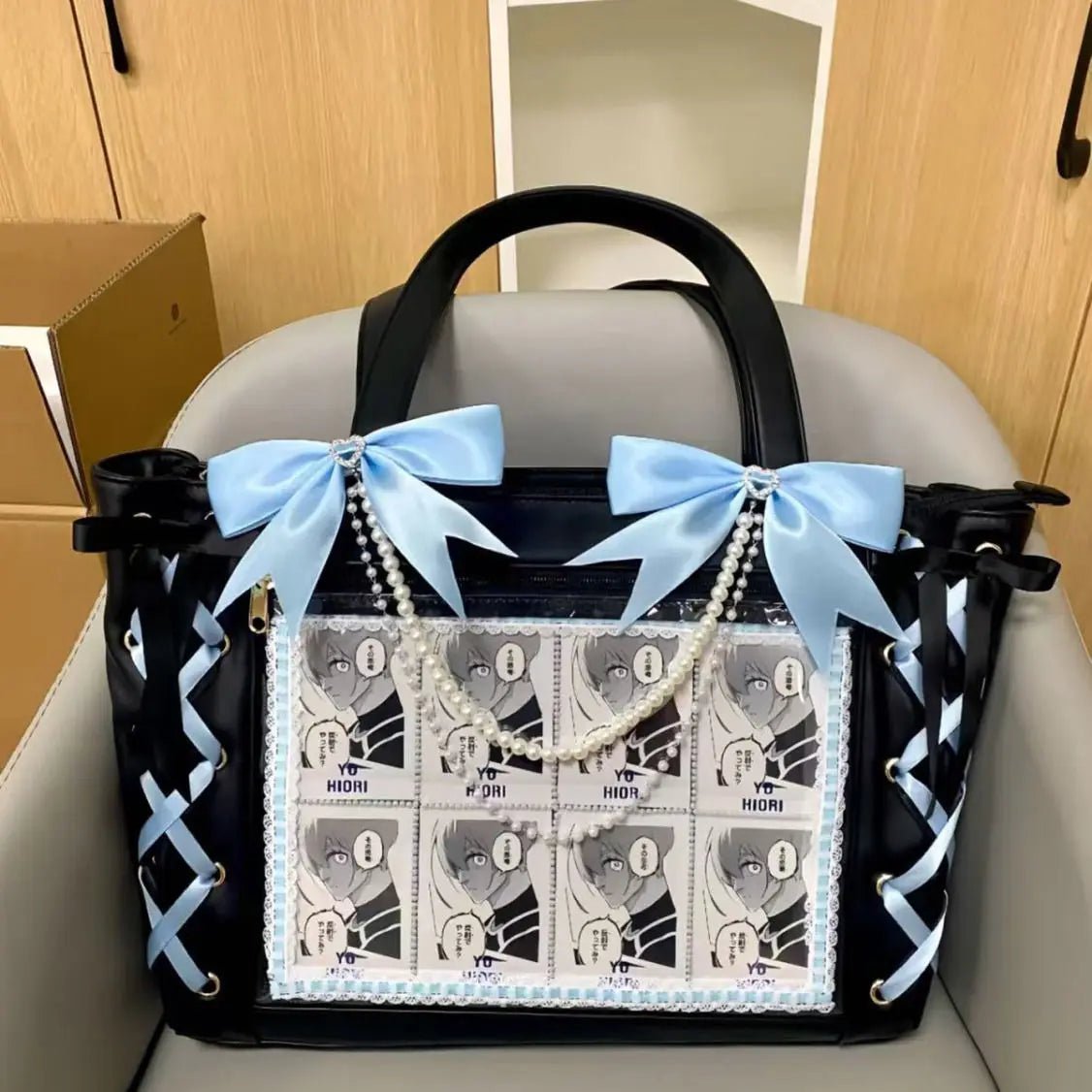 New Japanese Cute Sweet Ribbon Ita Bag Lolita Girls Transparent Handbags Fashion Large Capacity Tote Bag Aesthetic Shoulder Bags