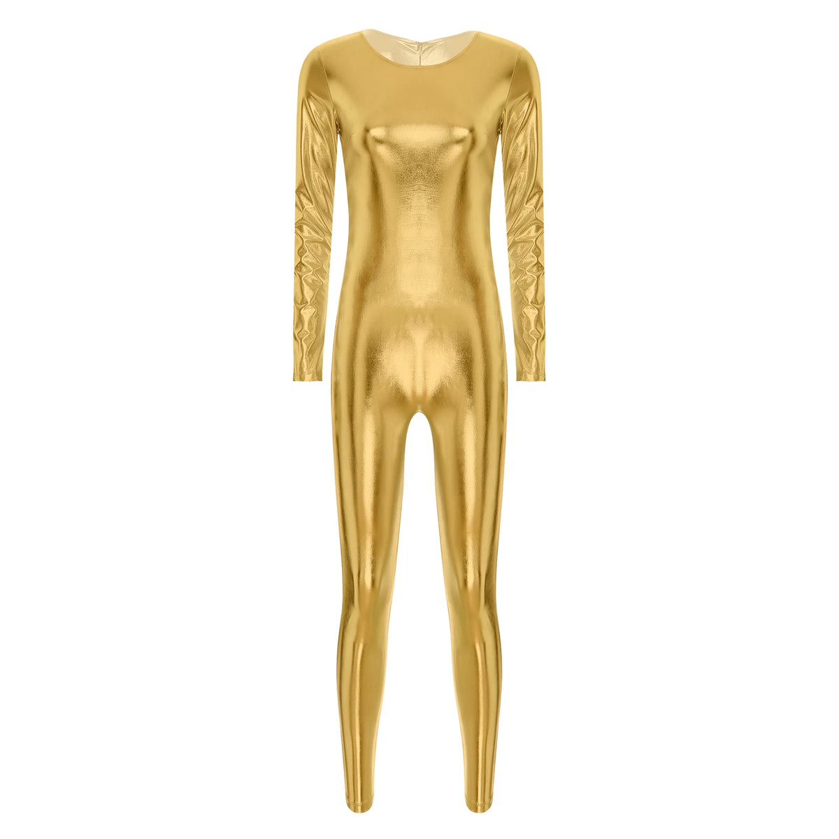 Womens Metallic Shiny Bodysuit Clubwear Long Sleeve Slim Fit Full Body Jumpsuit Nightclub Rave Party Musci Festival Costumes