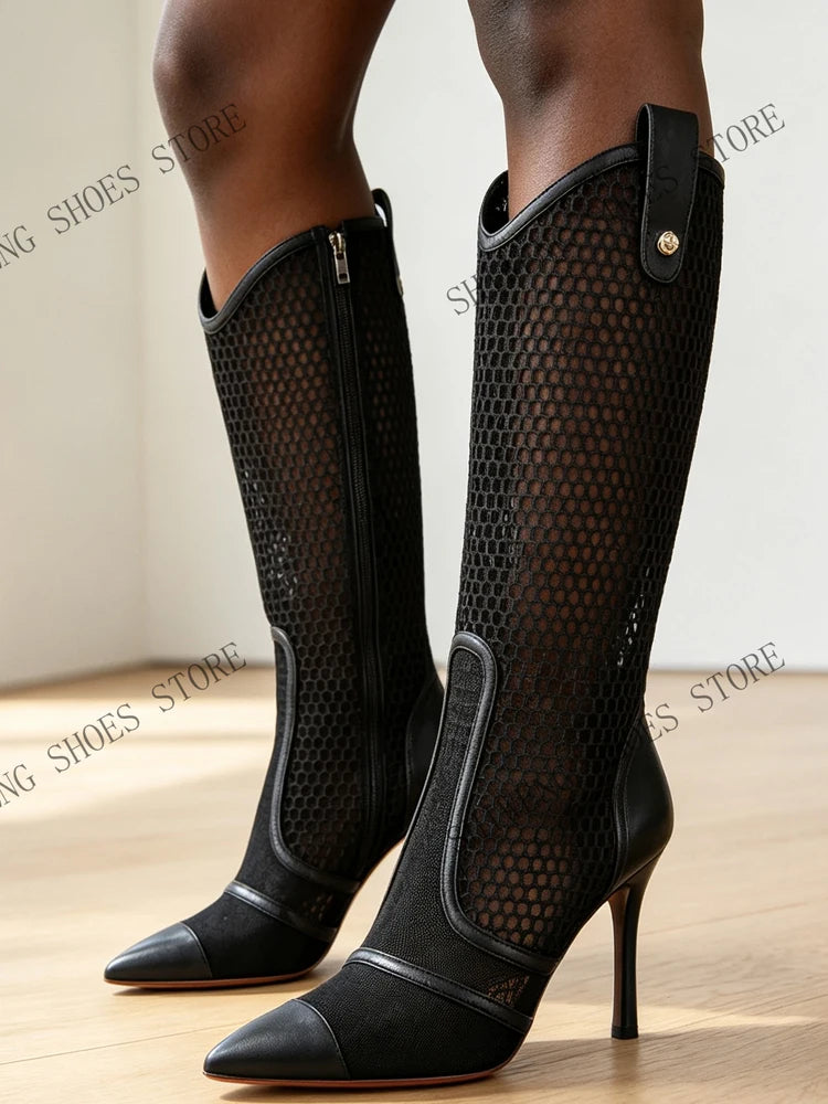 2026 Women's  Ankle Boots Patchwork Thin High Heels Short Boots Lace up Handmade Ladies Shoes Woman Large Size 44