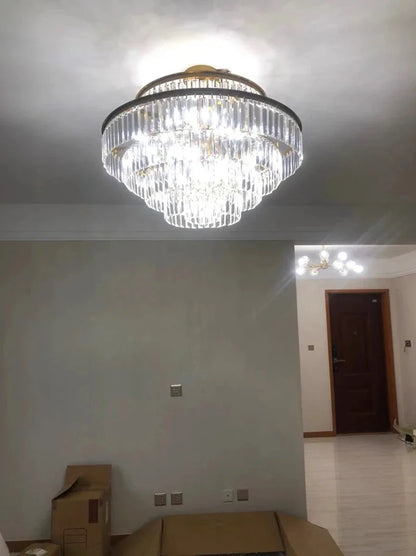 Modern Luxury Crystal Chandelier Gold Ceiling Pendant Lights for Living Room Chandeliers Villa Kitchen Decoration Round Lamp