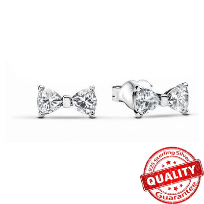 Original 925 Sterling Silver Luxury Bow Flower Shaped Clover Rose Pendant Earrings Elegant Mature Women Delicate Jewelry Gift