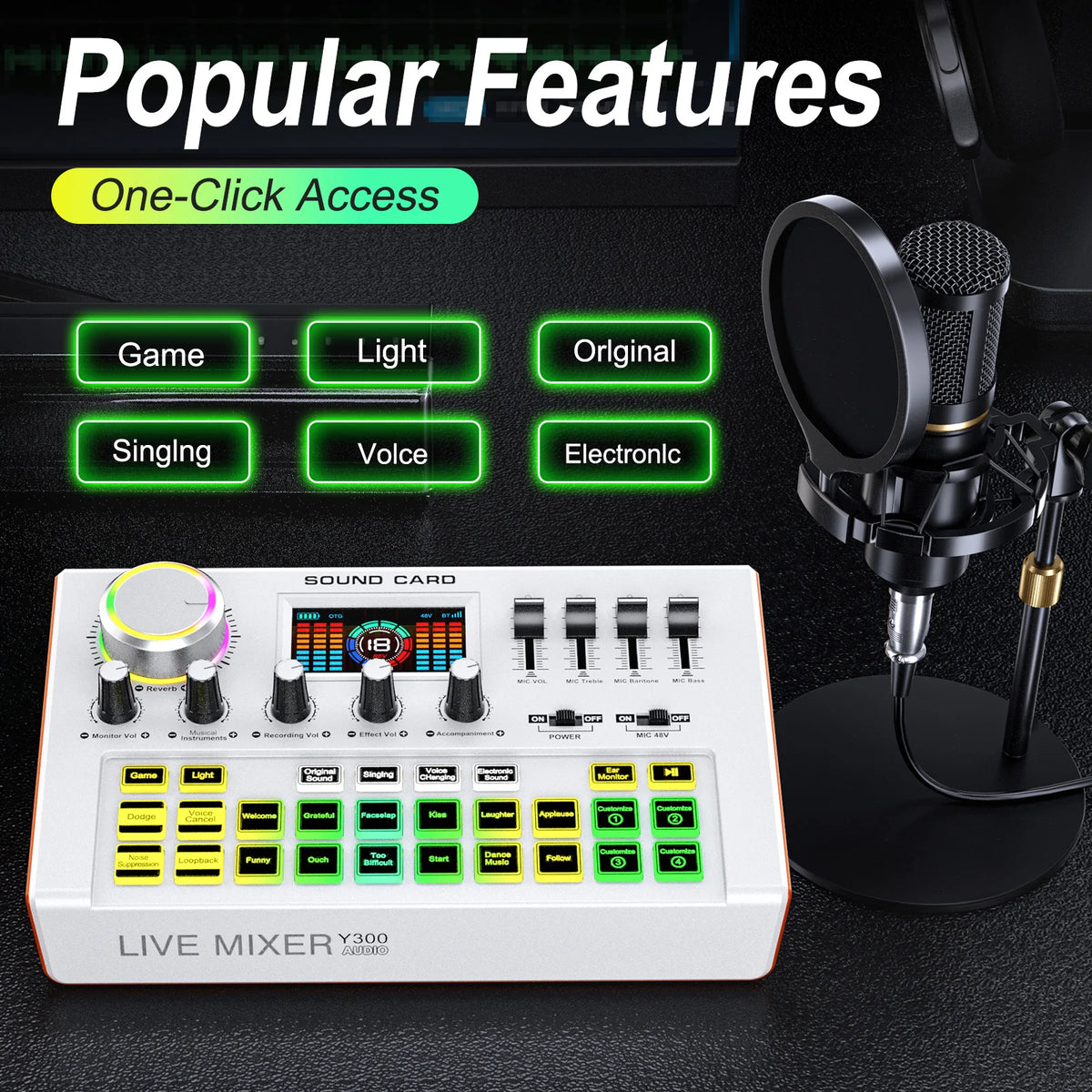 Tenlamp Y300-BM800 Podcast Equipment Bundle Kit for 4 People, Live Sound Card Audio Mixer with 3.5mm Condenser Mic for PC Phone, Professional Studio Setup for Live Streaming Gaming Karaoke Vlog