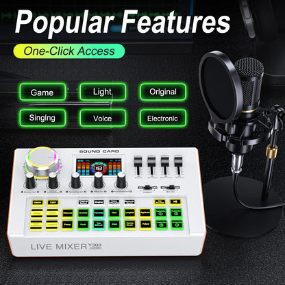 Tenlamp Y300-BM800 Podcast Equipment Bundle Kit for 4 People, Live Sound Card Audio Mixer with 3.5mm Condenser Mic for PC Phone, Professional Studio Setup for Live Streaming Gaming Karaoke Vlog